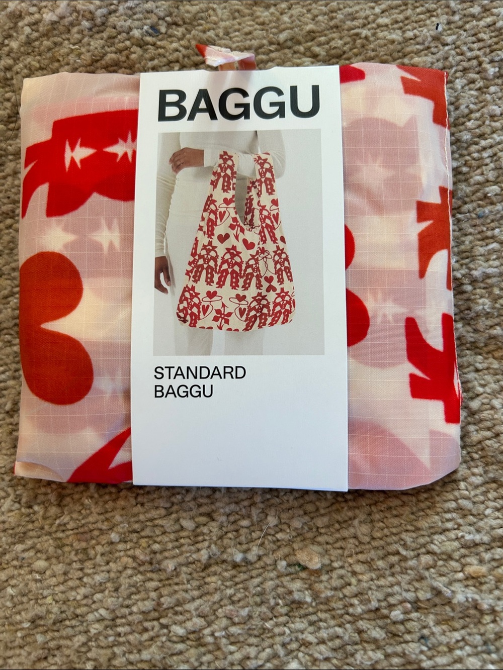 BAGGU Kids Casual Dress in Red and Light Pink Heart Motif